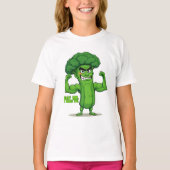 Strong Veggies Club Flexing Broccoli Funny Cartoon T-Shirt (Vorderseite)