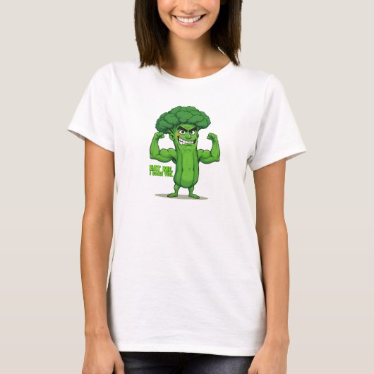Strong Veggies Club Flexing Broccoli Funny Cartoon T-Shirt (Vorderseite)