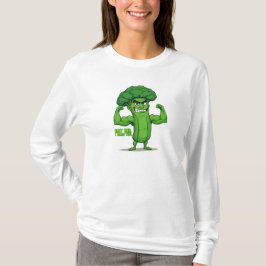 Strong Veggies Club Flexing Broccoli Funny Cartoon T-Shirt