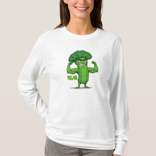 Strong Veggies Club Flexing Broccoli Funny Cartoon T-Shirt (Vorderseite)