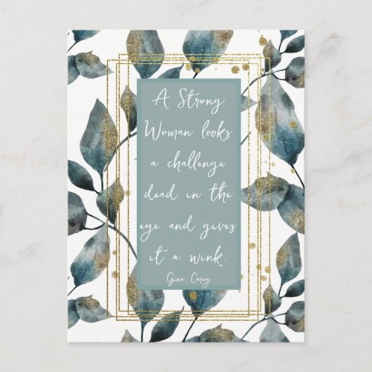 Strong Woman Positive Message Gold Green Foliage Postkarte (Vorderseite)