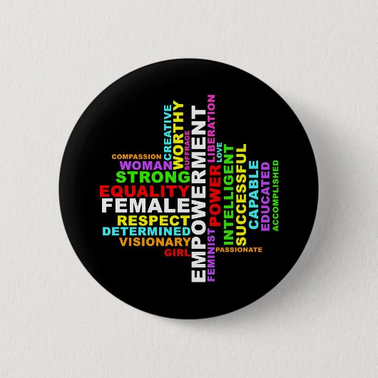 Strong Woman Word Cloud Button (Vorderseite)