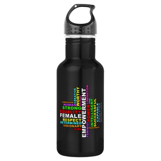 Strong Woman Word Cloud Edelstahlflasche (Vorderseite)