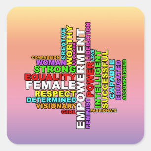 Strong Woman Word Cloud Quadratischer Aufkleber