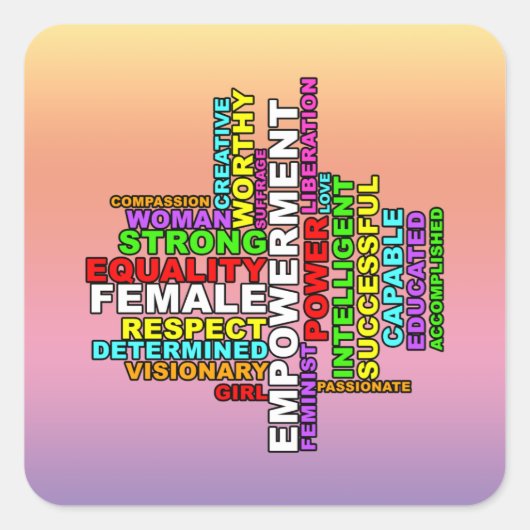 Strong Woman Word Cloud Quadratischer Aufkleber (Vorderseite)