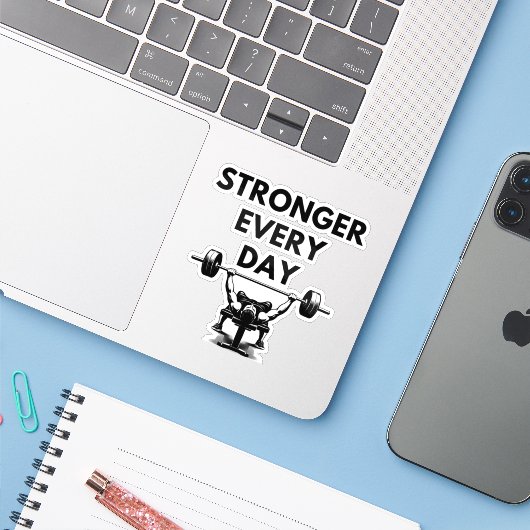 STRONGER EVERY DAY Custom Cut Vinyl Sticker Gym Mo (Laptop mit iPhone)