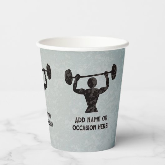 Strongman Hebe Gewichte - männliche Ermutigung Pappbecher (Rückseite)
