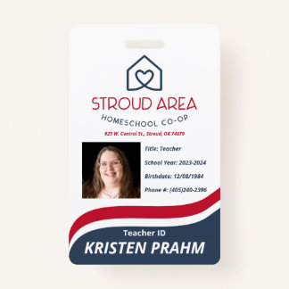 Stroud Area Homeschool Lehrer/Eltern-ID Ausweis