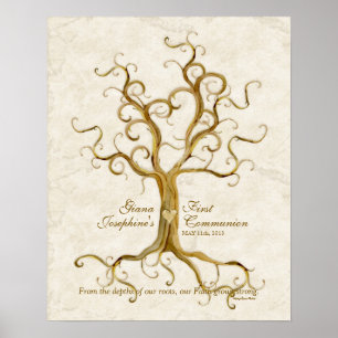 Strudel-Baum-Wurzeln Antiqued Daumen-Druck-Empfang Poster
