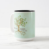 Strudel-Baum-Wurzeln Antiqued personalisiertes Zweifarbige Tasse (Vorderseite Links)