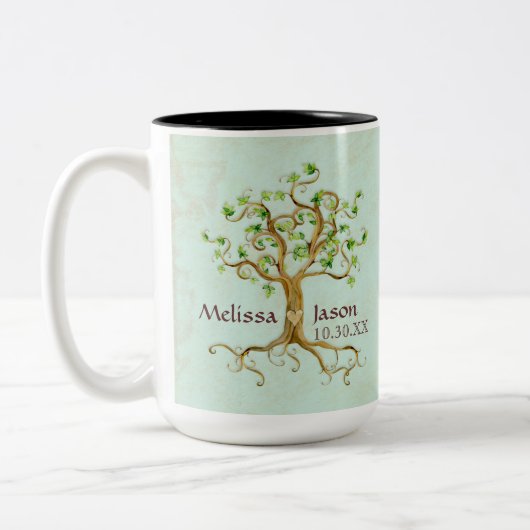 Strudel-Baum-Wurzeln Antiqued personalisiertes Zweifarbige Tasse (Links)