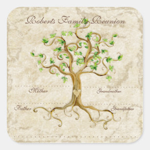 Strudel-Baum-Wurzeln Antiqued Quadratischer Aufkleber