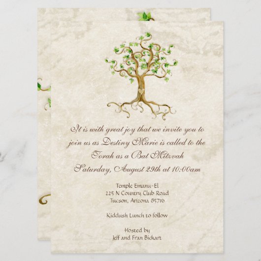 Strudel-Baum-Wurzeln Antiqued Schläger Mitzvah Einladung (Vorne/Hinten)