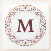 Strudel-Rahmen-Rot-Monogramm Glasuntersetzer (Vorderseite)