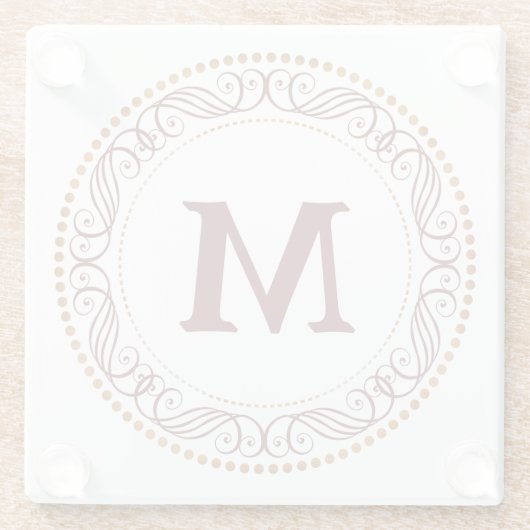 Strudel-Rahmen-Rot-Monogramm Glasuntersetzer (Rückseite)