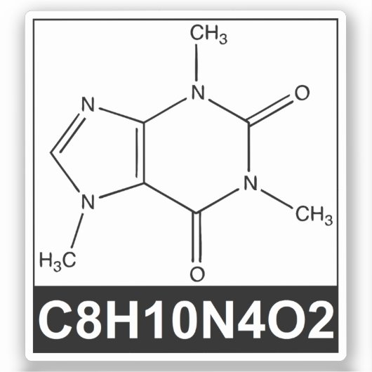 Struktur der Koffeinmoleküle - C8H10N4O2 Aufkleber (Vorderseite)