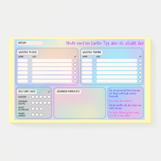 Struktur-Haftnotizen für Fokus & Self-Care Post-it Klebezettel (Vorderseite)