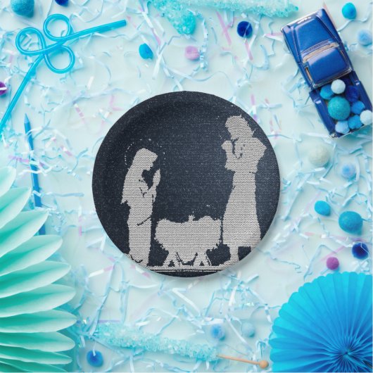 Strukturierte blaue Geburt Christi Pappteller (Party)