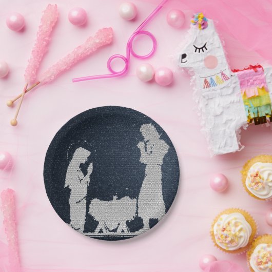 Strukturierte blaue Geburt Christi Pappteller (Party)