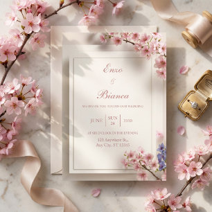 Strukturierte Creme Rosa Sakura Botanischer Rahmen Einladung
