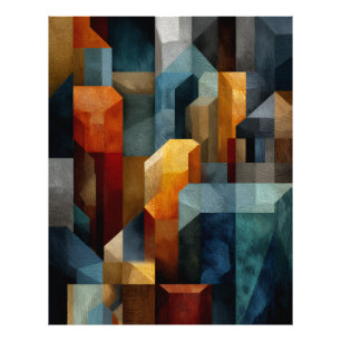 Strukturierte Geometrische Abstrakte Blaue Orange  Fotodruck
