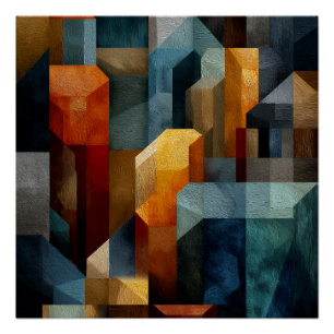 Strukturierte geometrische abstrakte blaue orange  poster