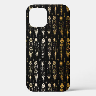 Strukturierte goldene Federn im tribal Stil. Nahtl iPhone 12 Hülle