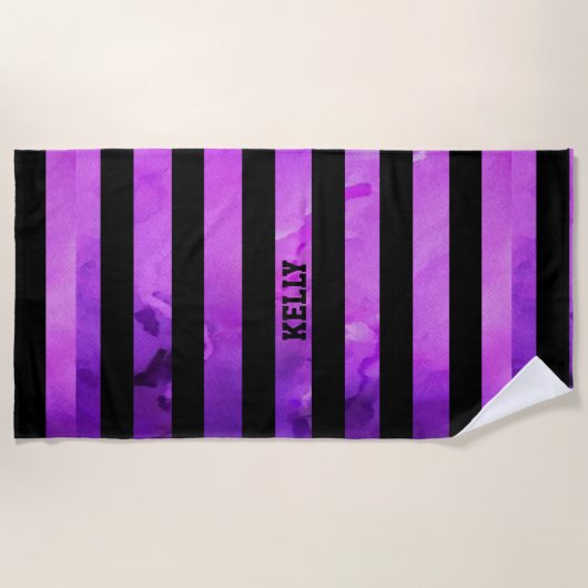 strukturierte lila und schwarze Streifen Strandtuch (Vorderseite)