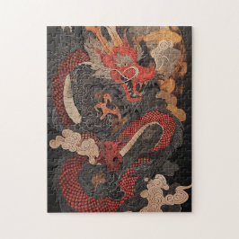 Strukturierter chinesischer Drache mit Flammen Puzzle