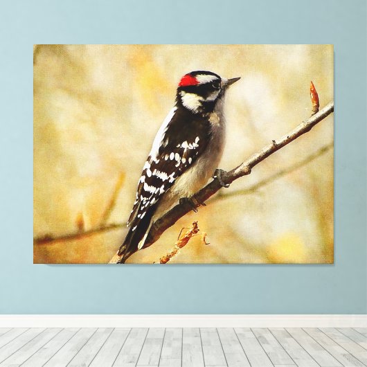 Strukturierter flaumiger Specht dehnte Leinwanddruck (Insitu (Holzboden))