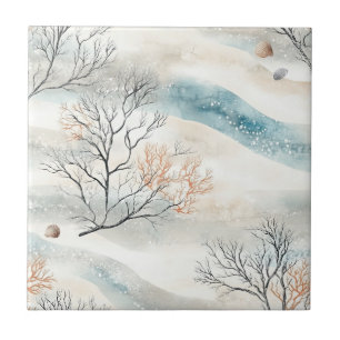 Strukturiertes Aquarell-Korallenmotiv in Orange un Fliese