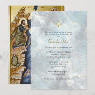 Strukturiertes blaues Marmor Gold Linien Orthodoxe Einladung