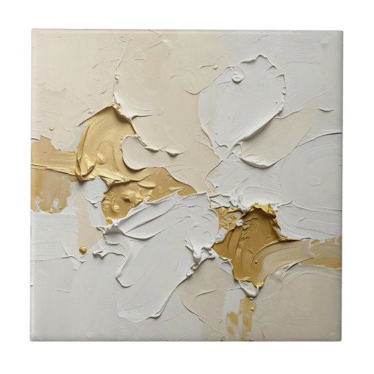 Strukturiertes Gold-Impasto-Abstrakt Neutral Fliese (Vorderseite)