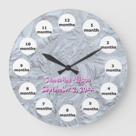 Strukturiertes rosa GlasFoto 12 Monats-Baby Große Wanduhr