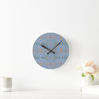 Strukturiertes, symmetrisches blau-goldenes Zebram Runde Wanduhr