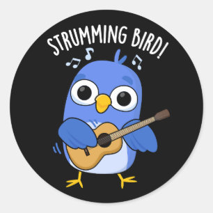 Strumming Bird Funny Animal Pub Dark BG Runder Aufkleber