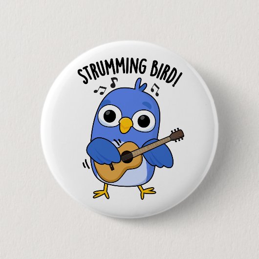 Strumming Bird Funny Animal Puff Button (Vorderseite)