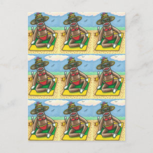 STRUMPF-AFFE ROTER BIKINI, AM STRAND CARTOON Lusti Postkarte