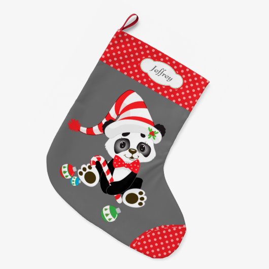 Strumpf Cap Panda Bear Großer Weihnachtsstrumpf (Vorderansicht (hängend))