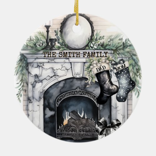 Strumpf der Familie Personalisiert Weihnachten Keramik Ornament (Hinten)