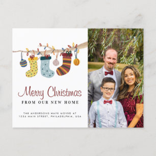 Strumpf frohe Weihnachten New Zuhause Foto Moving Ankündigungspostkarte