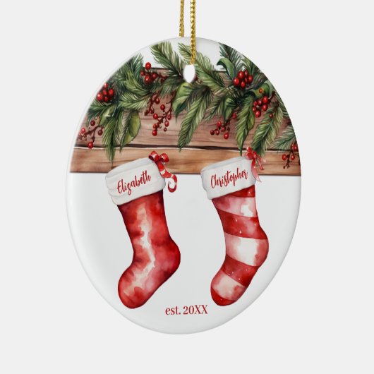 Strumpf für den Verlobten Ersten Weihnachtsnamen m Keramik Ornament (Rechts)