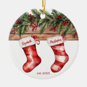 Strumpf für den Verlobten Ersten Weihnachtsnamen m Keramik Ornament (Vorne)