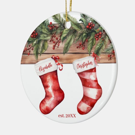 Strumpf für den Verlobten Ersten Weihnachtsnamen m Keramik Ornament (Links)