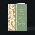 Strumpf & Geschenke Grandson Frohe Weihnachten Karte<br><div class="desc">Frohe Weihnachten für Enkelkarte mit niedlichen Strümpfen,  Geschenken und Bonbons Muster und nachdenklichen Vers.</div>