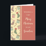 Strumpf & Geschenke Grandson Frohe Weihnachten Karte<br><div class="desc">Frohe Weihnachten für Enkelkarte mit niedlichen Strümpfen,  Geschenken und Bonbons Muster und nachdenklichen Vers.</div>
