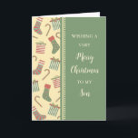 Strumpf & Geschenke Son Frohe Weihnachten Karte<br><div class="desc">Fröhliche Weihnachten für Söhnkarte mit niedlichen Strümpfen,  Geschenken und Bonbons Muster und nachdenklichen Vers.</div>