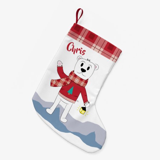 Strumpf mit karierter Grenze des Imitats und Kleiner Weihnachtsstrumpf (Vorderansicht (hängend))