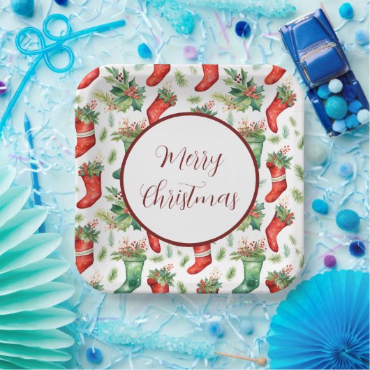 Strumpf mit Rot und Grün Pappteller (Party)