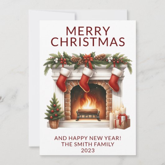 Strumpf Rote Weihnachtskarte Einladung (Vorderseite)